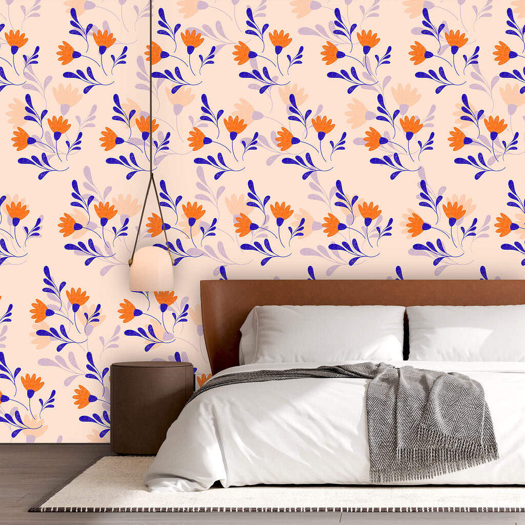 Oranje bloemen, blauwe bladeren — interieur 2