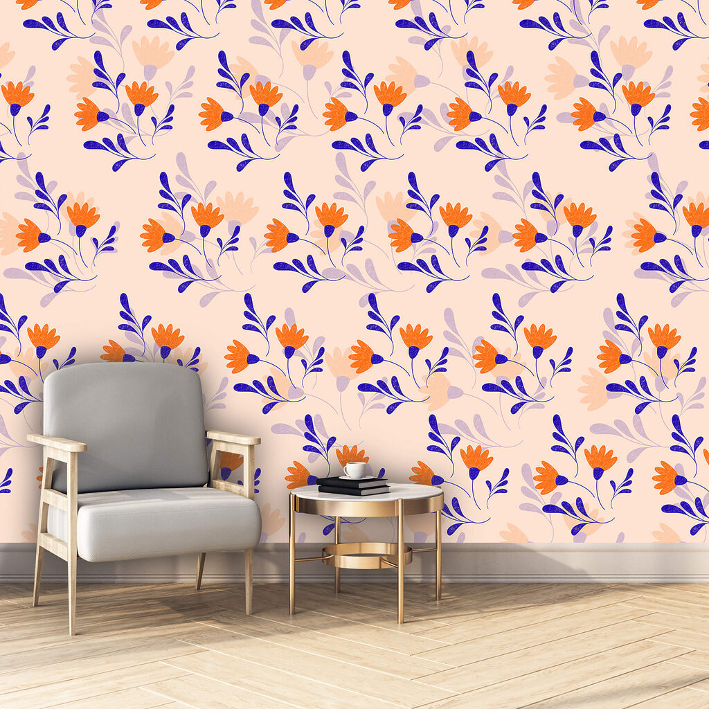 Oranje bloemen, blauwe bladeren — interieur 1