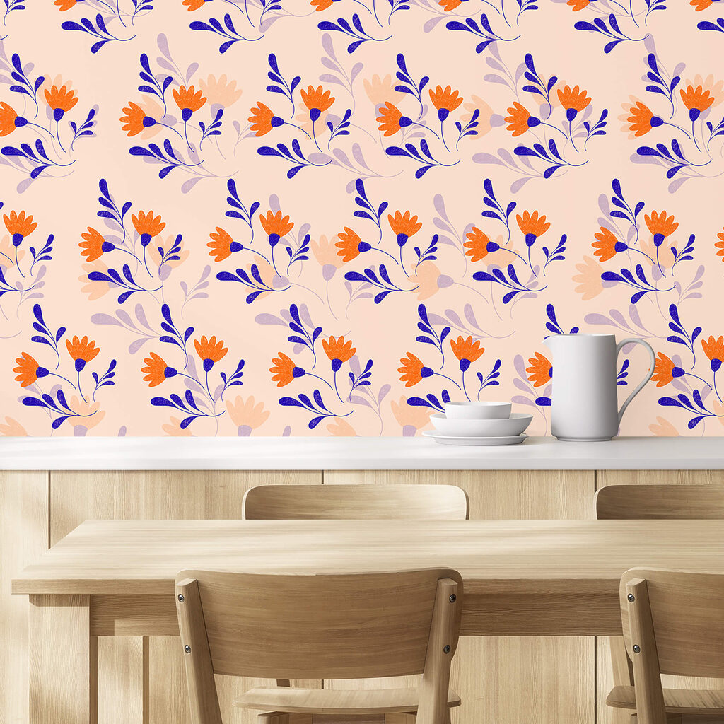 Oranje bloemen, blauwe bladeren — interieur 3