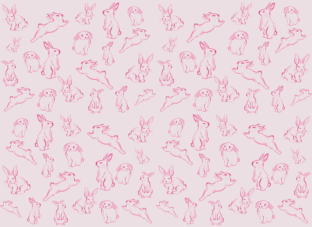 Roze konijntjes in tekenlijnen — volledig ontwerp