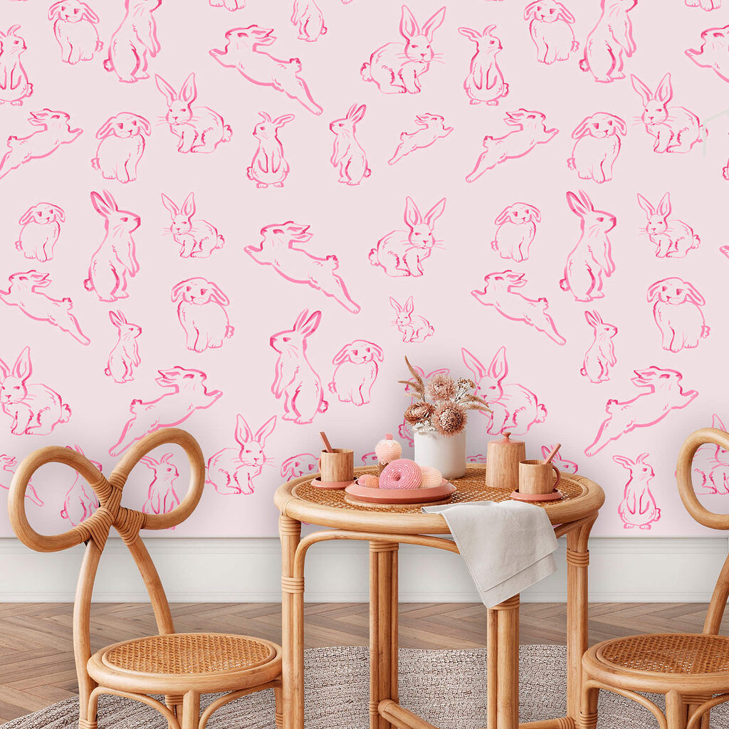 Roze konijntjes in tekenlijnen — interieur 2