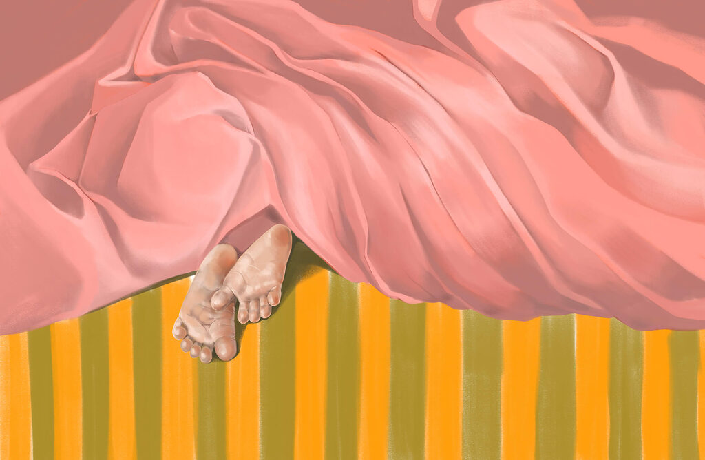 Voeten onder roze plooien — volledig ontwerp