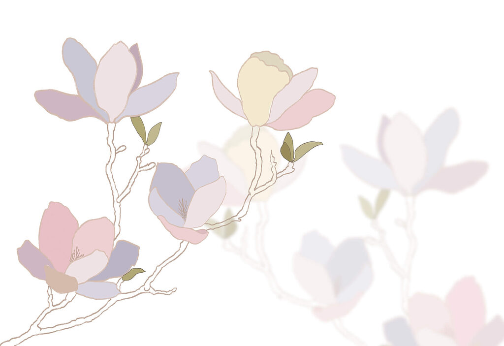Magnolia in vlakke pasteltinten — volledig ontwerp