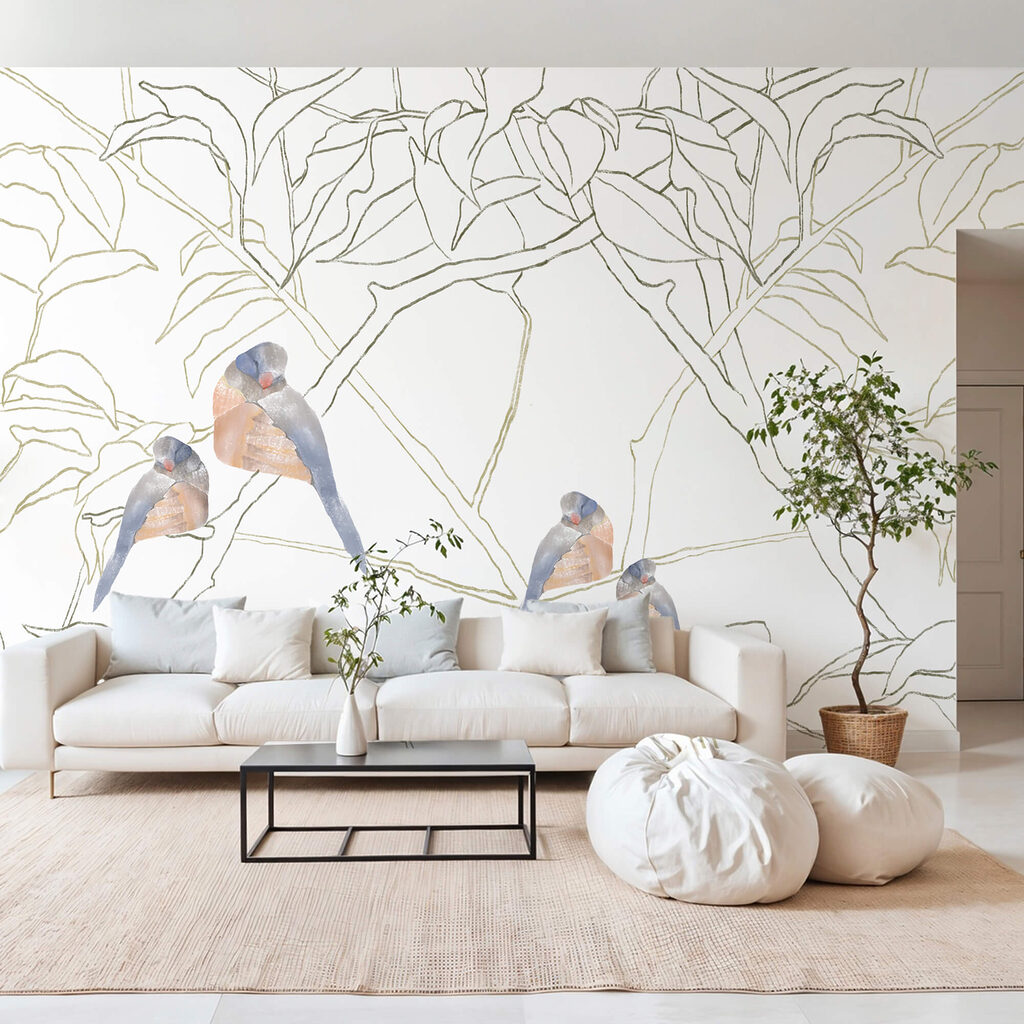 Vogels tussen getekende takken — interieur 1