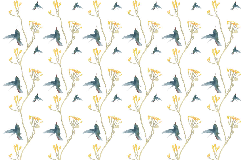 Kolibries bij gele bloemen — volledig ontwerp