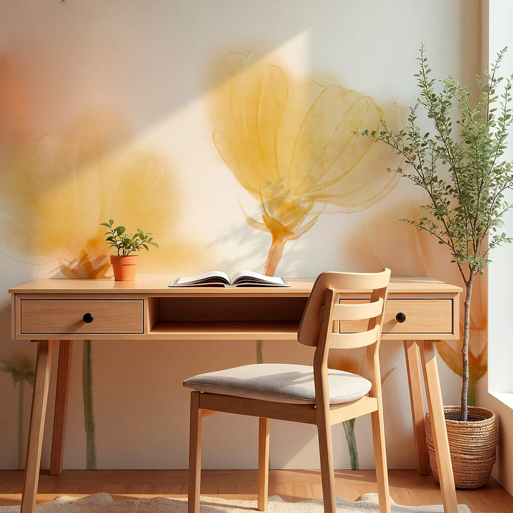 Gele bloemen, lichte stelen — interieur 2