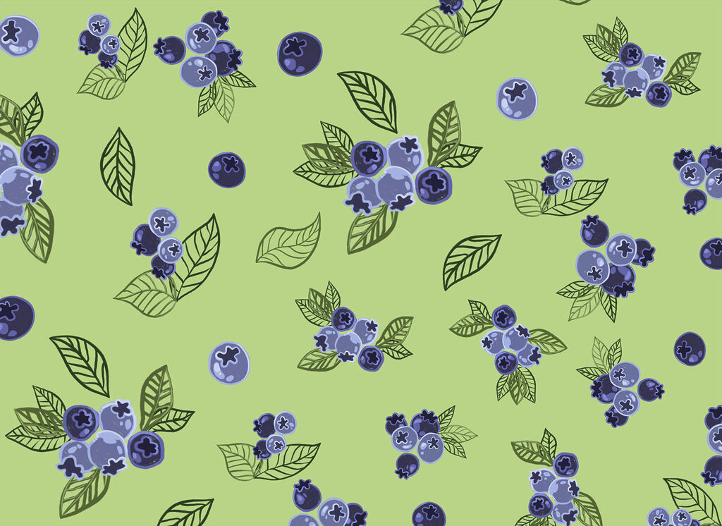 Blauwe bessen op appelgroen — volledig ontwerp