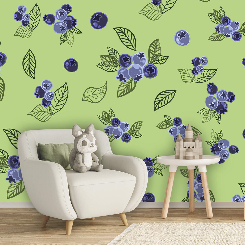 Blauwe bessen op appelgroen — interieur 1