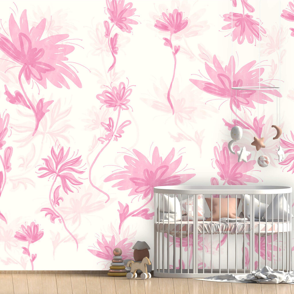 Roze bloemen op een witte achtergrond — interieur 1