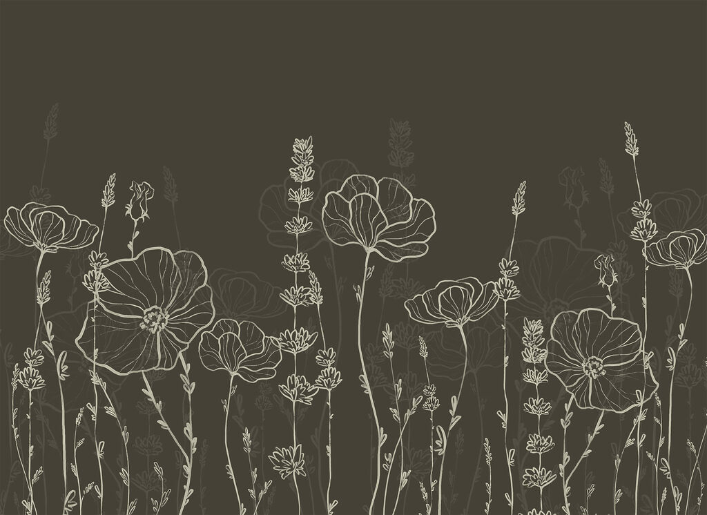 Een rij bloemen tegen een donkere achtergrond — volledig ontwerp