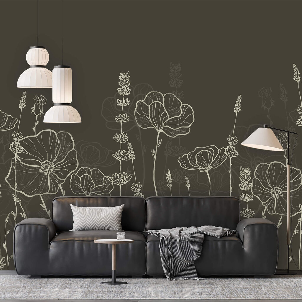 Een rij bloemen tegen een donkere achtergrond — interieur 1