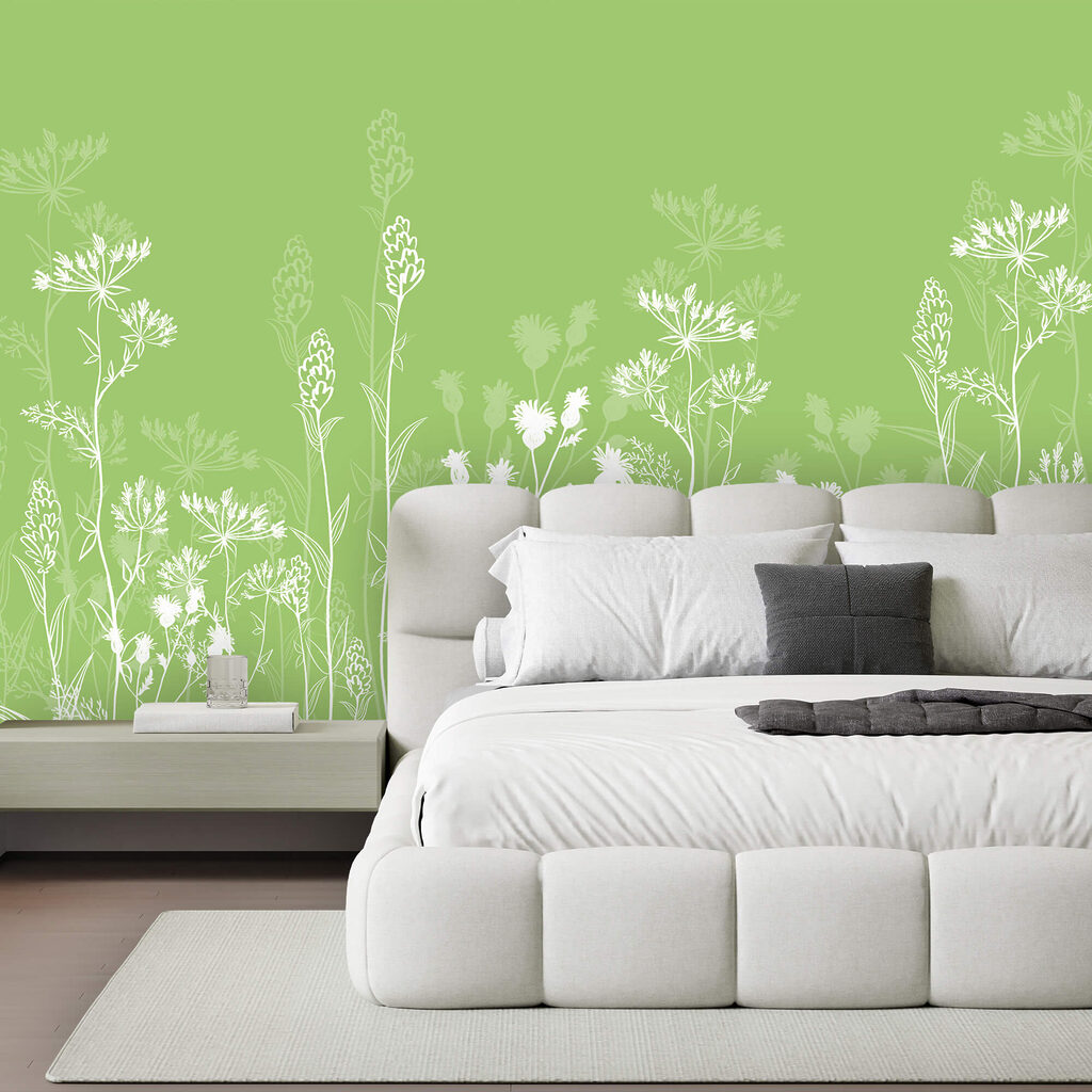 Witte bloemen op een groene achtergrond — interieur 1
