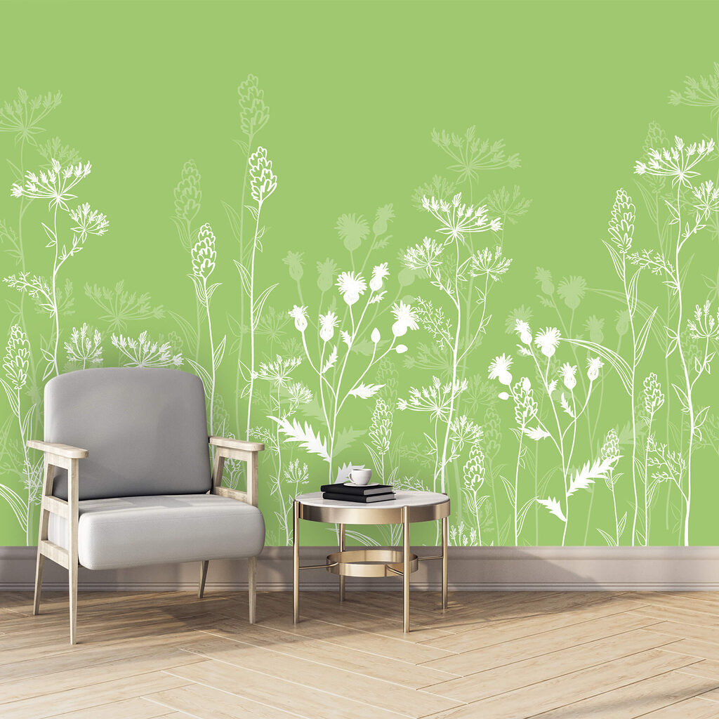 Witte bloemen op een groene achtergrond — interieur 2