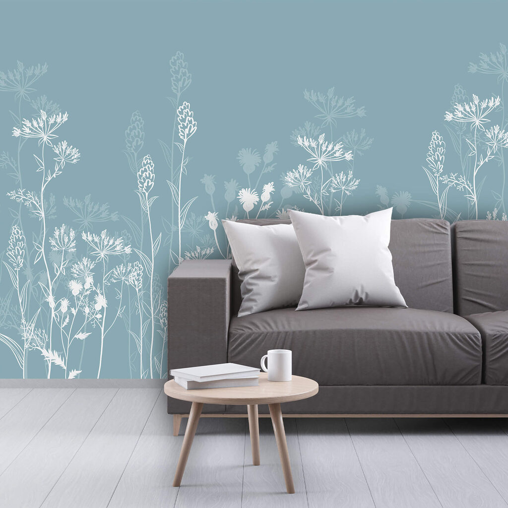 Witte bloemen op een blauwe achtergrond — interieur 2