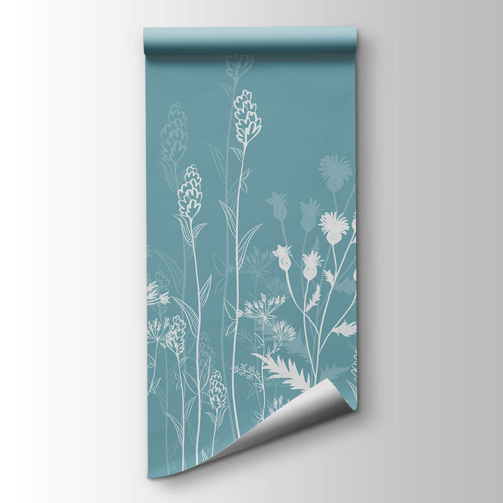 Witte bloemen op een blauwe achtergrond — productweergave