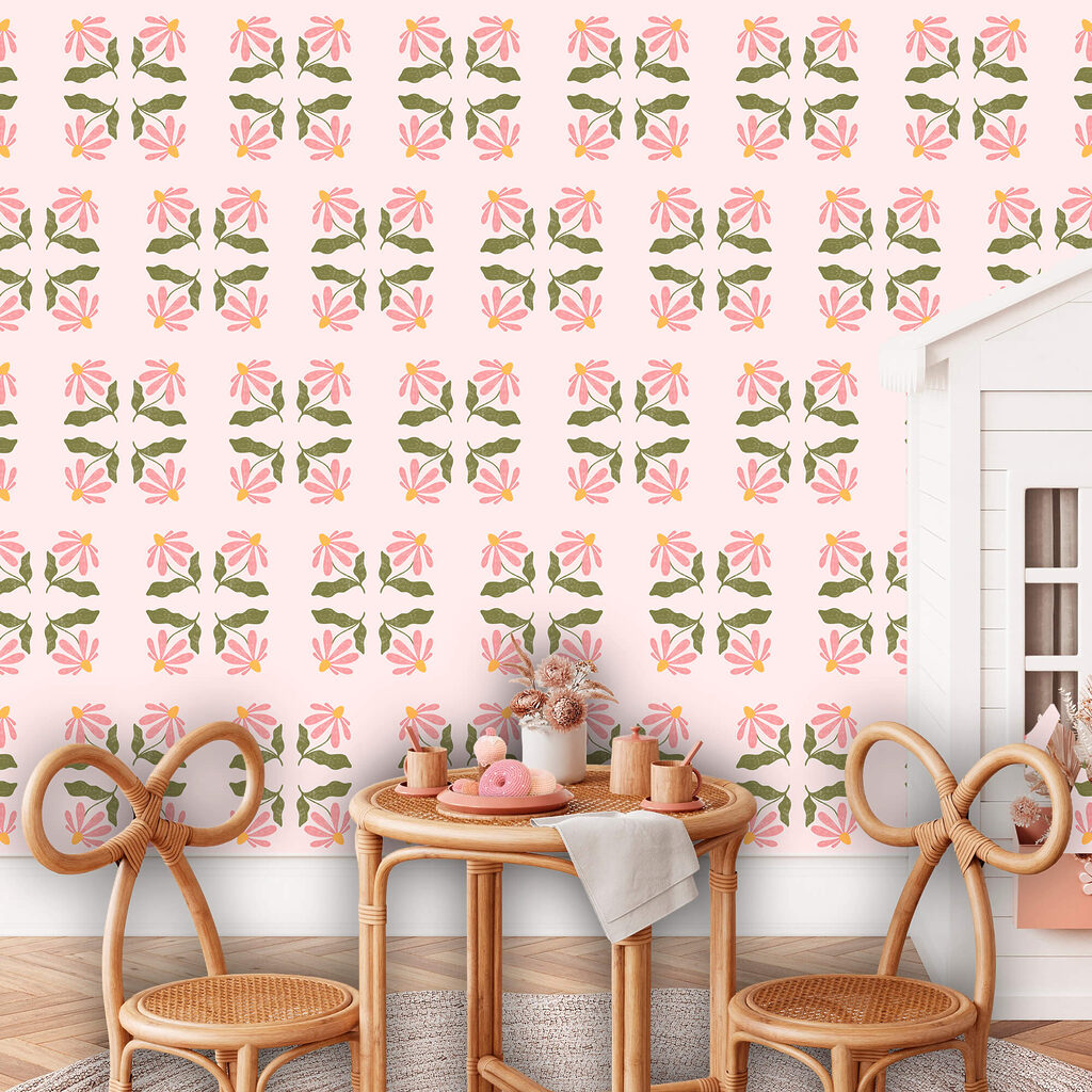 Roze bloemen, groene stelen — interieur 1