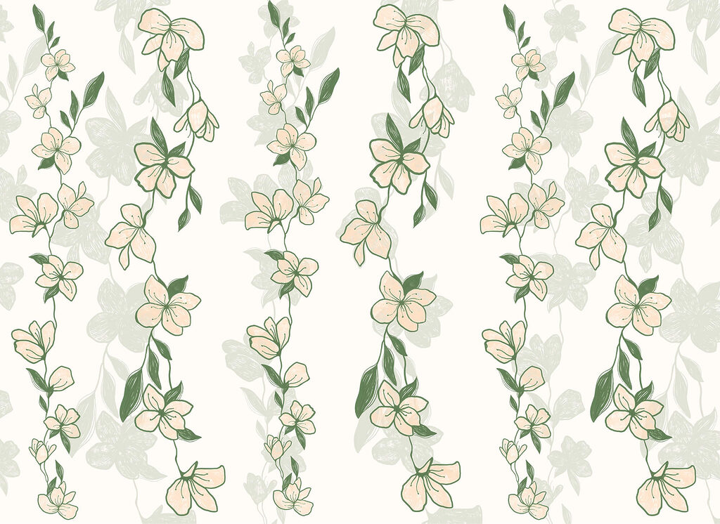 Bloemenranken in groene banen — volledig ontwerp