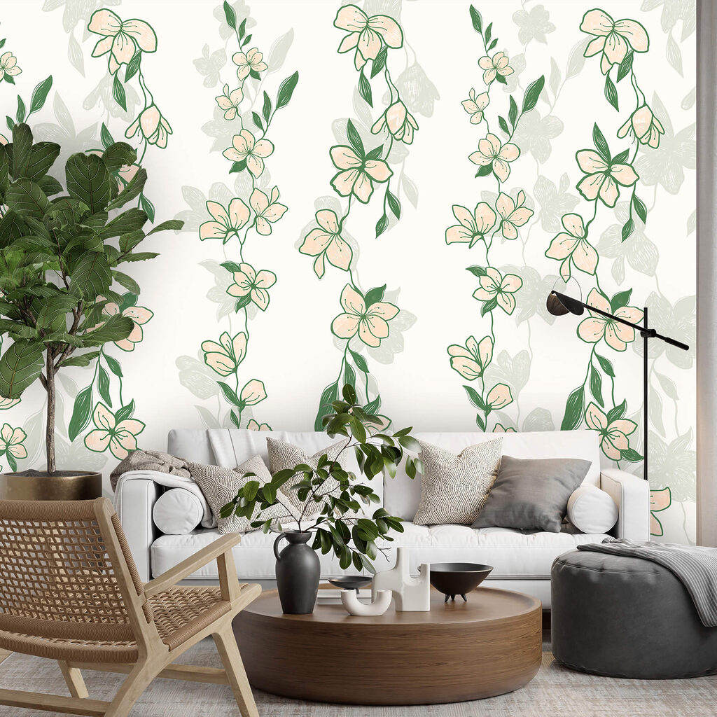 Bloemenranken in groene banen — interieur 2