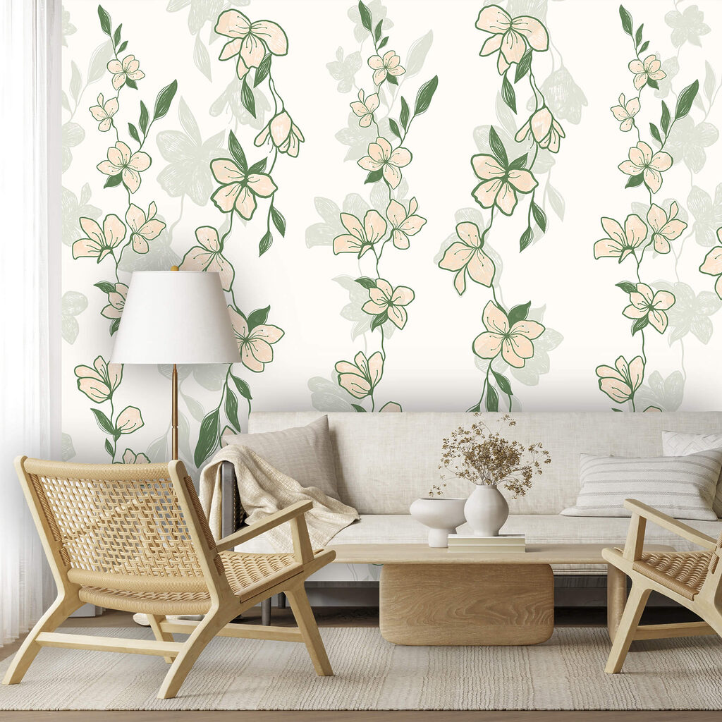 Bloemenranken in groene banen — interieur 1