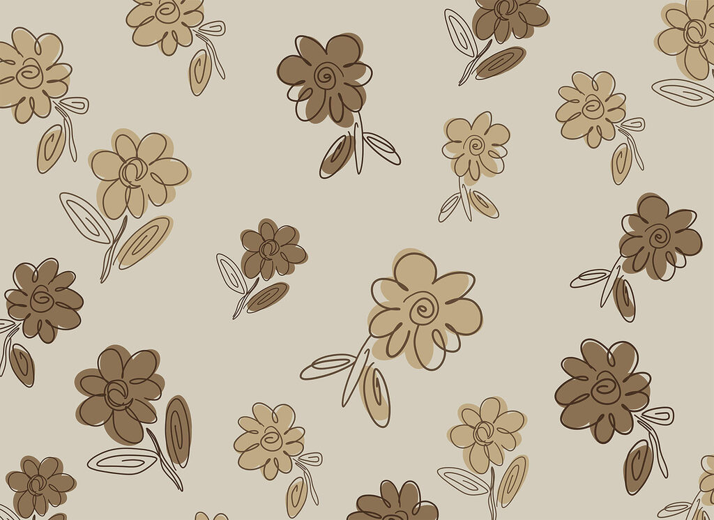 Bruine bloemen met spiralen — volledig ontwerp