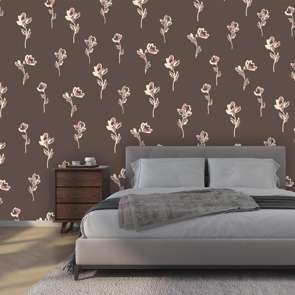 Kleine bloemtakjes op cacaobruin — interieur 2
