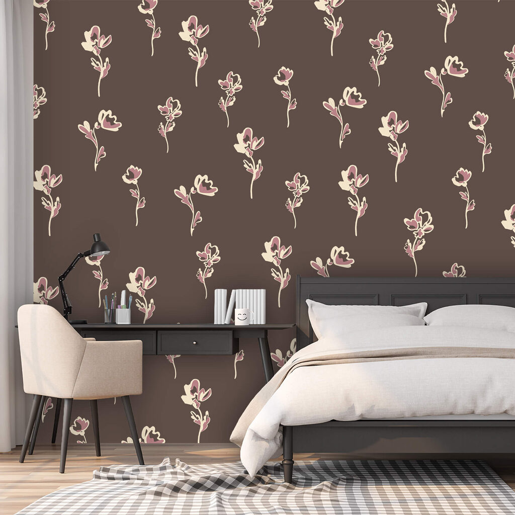 Kleine bloemtakjes op cacaobruin — interieur 1
