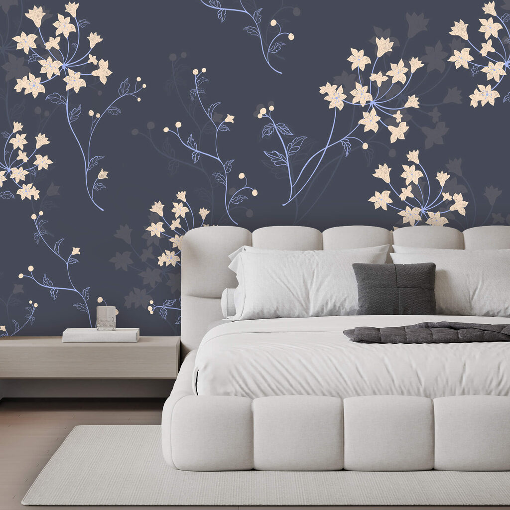 Bloesem op donker leisteenblauw — interieur 1