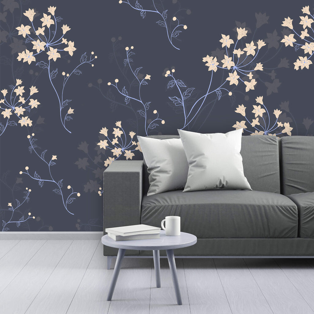 Bloesem op donker leisteenblauw — interieur 2