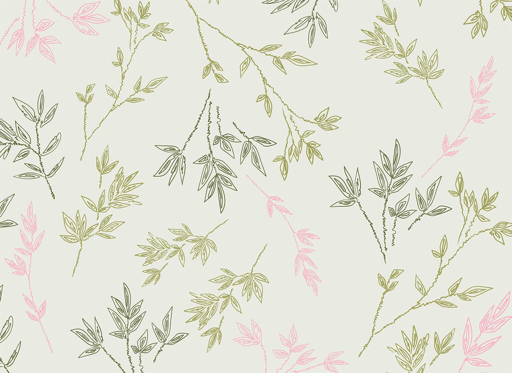 Roze takjes tussen groen — volledig ontwerp