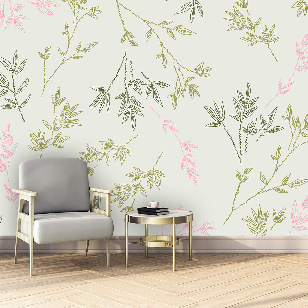 Roze takjes tussen groen — interieur 1