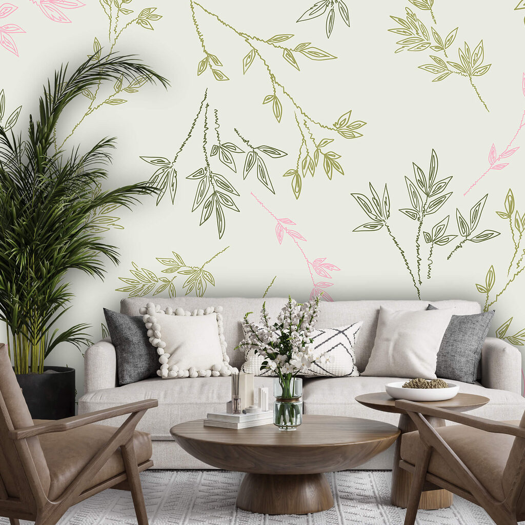 Roze takjes tussen groen — interieur 2