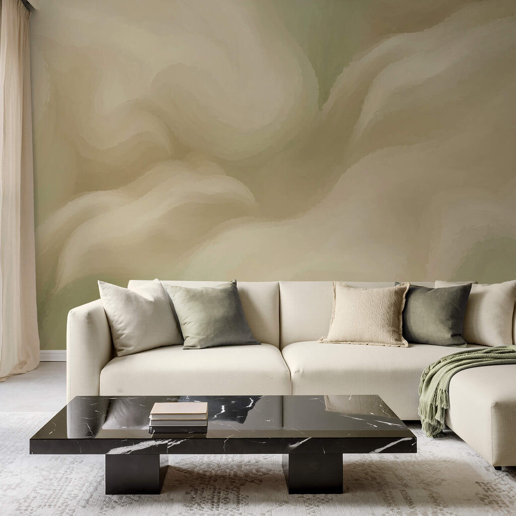 Zacht, vloeiend abstract in lichte tinten in een interieur
