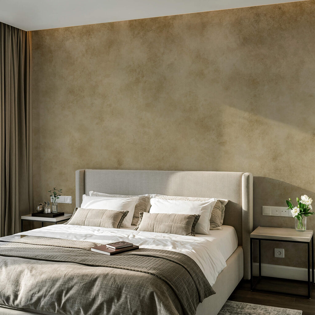 Verweerde verf in olijfgoud — interieur 1