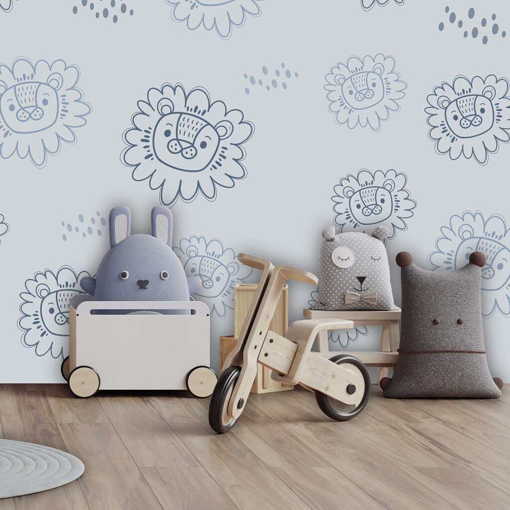 Motief met blauwe leeuwen in een interieur