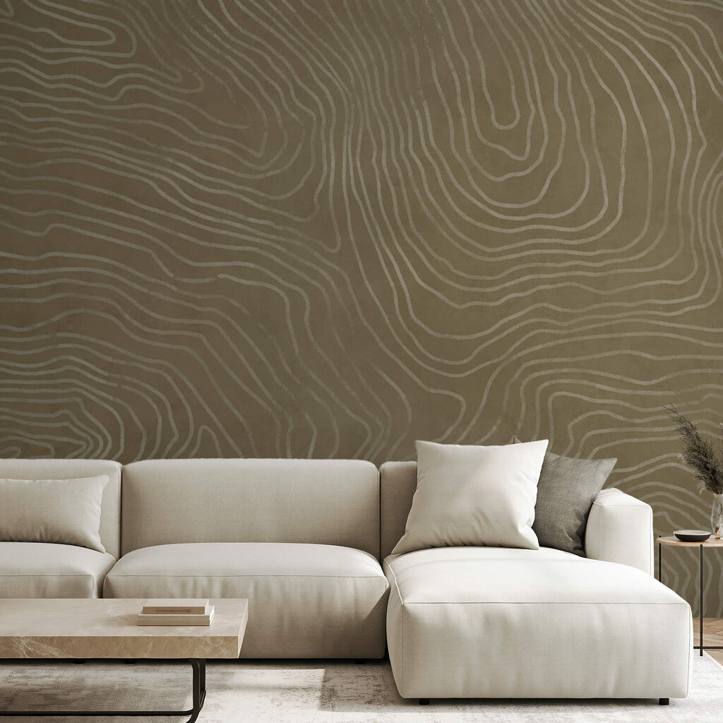 Golvende lijnen op olijfbruin — interieur 1