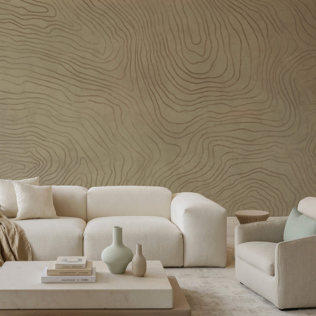 Een bruin en zwart patroon op een witte achtergrond in een interieur
