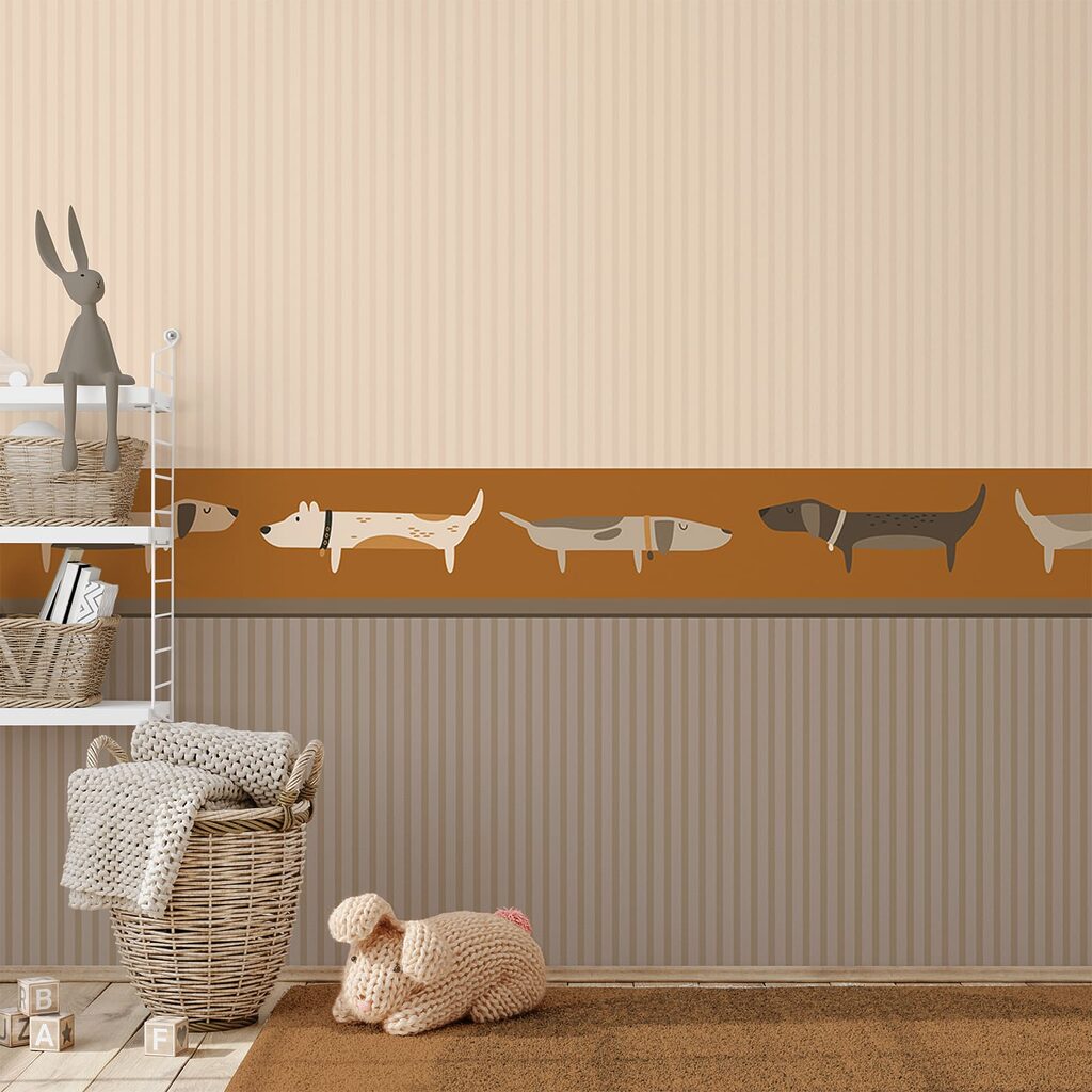 Een speelse verzameling eigenzinnige honden in een interieur
