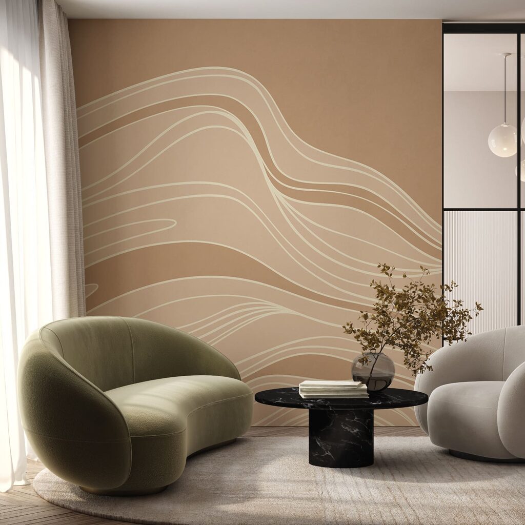 Witte golflijnen over zandkleur — interieur 2