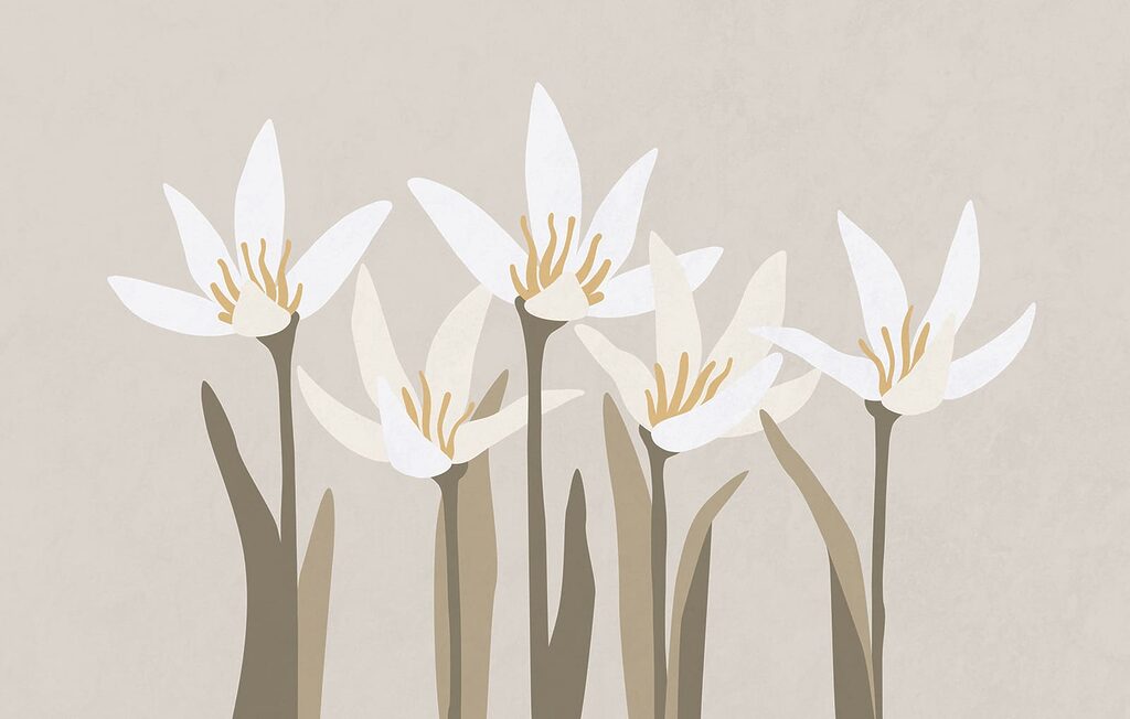 Witte bloemen op olijfgroen — volledig ontwerp