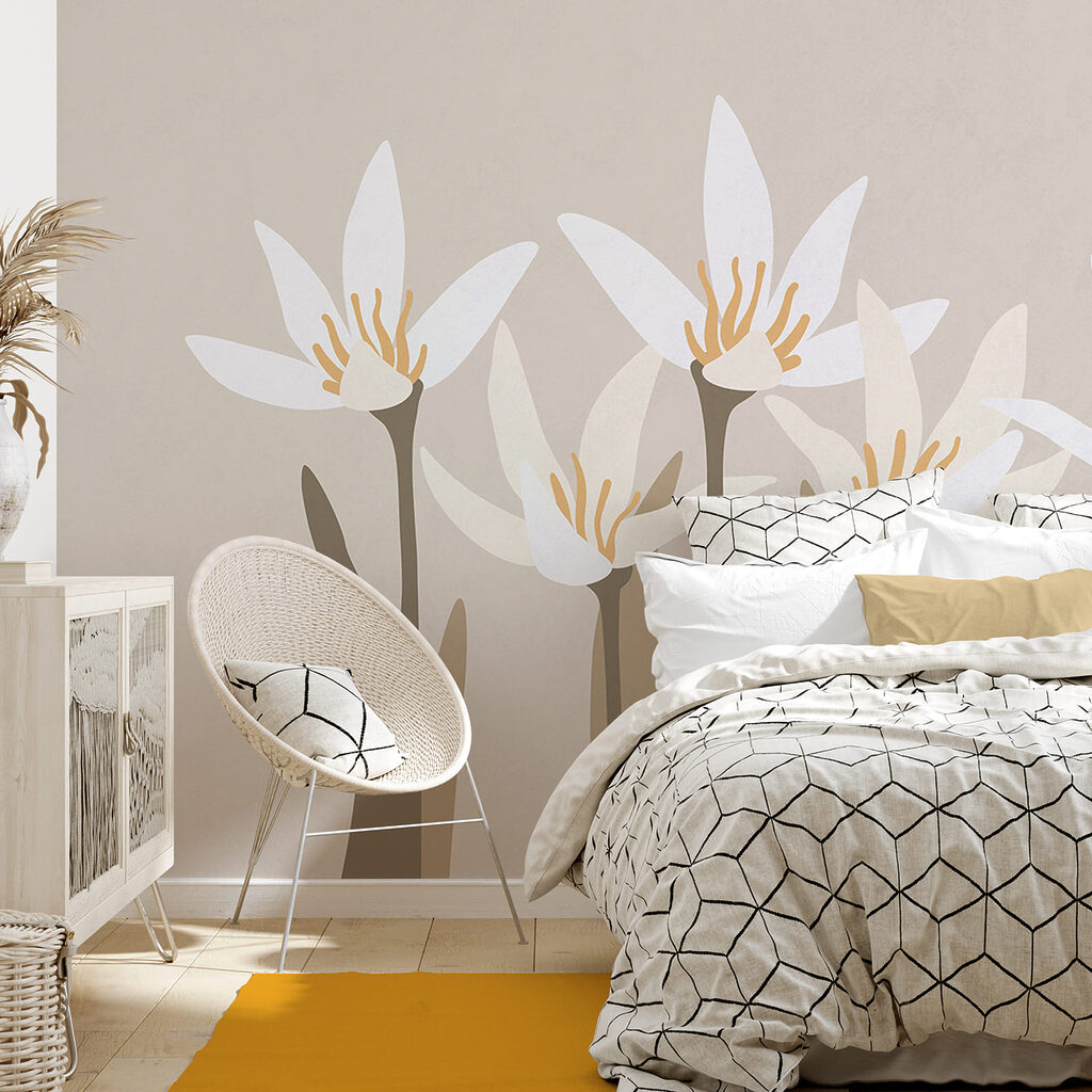 Witte bloemen op olijfgroen — interieur 2