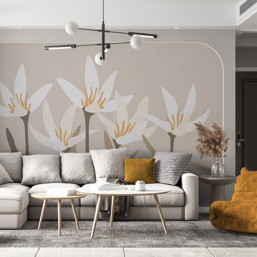 Witte bloemen op olijfgroen — interieur 1