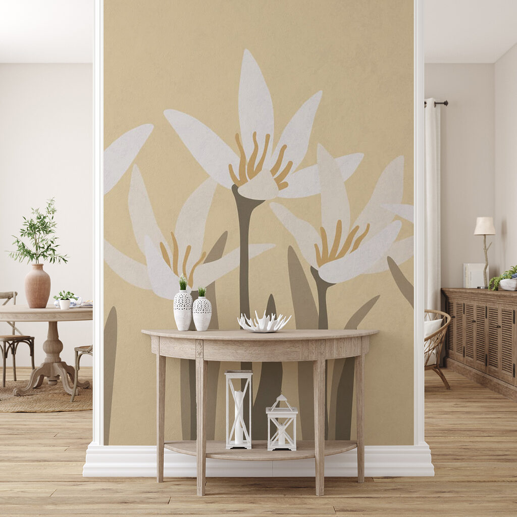 Een bos witte bloemen in een interieur