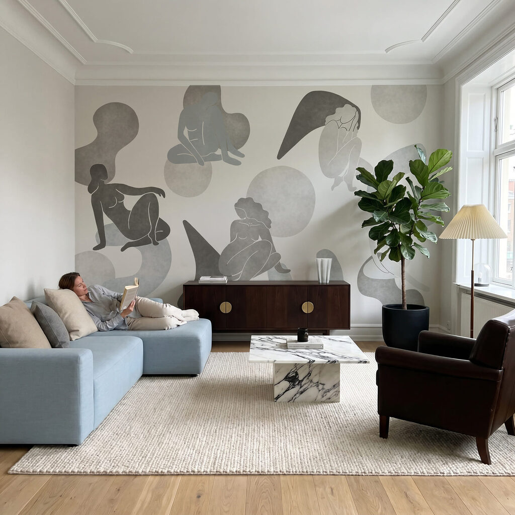 Figuren tussen zachte kleurvormen — interieur 2