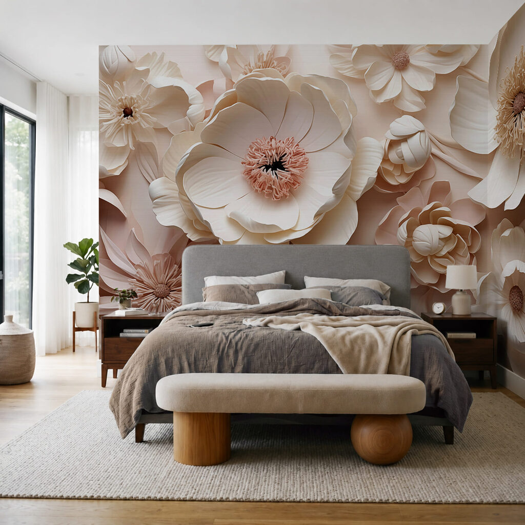 Een boeket van witte en roze bloemen in een interieur