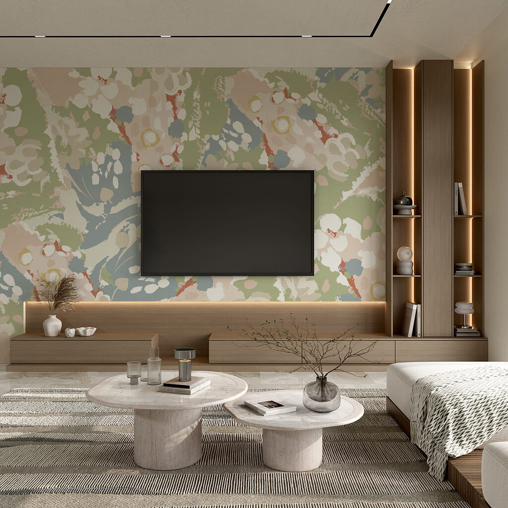 Bloemvlekken in zachte camouflage — interieur 1
