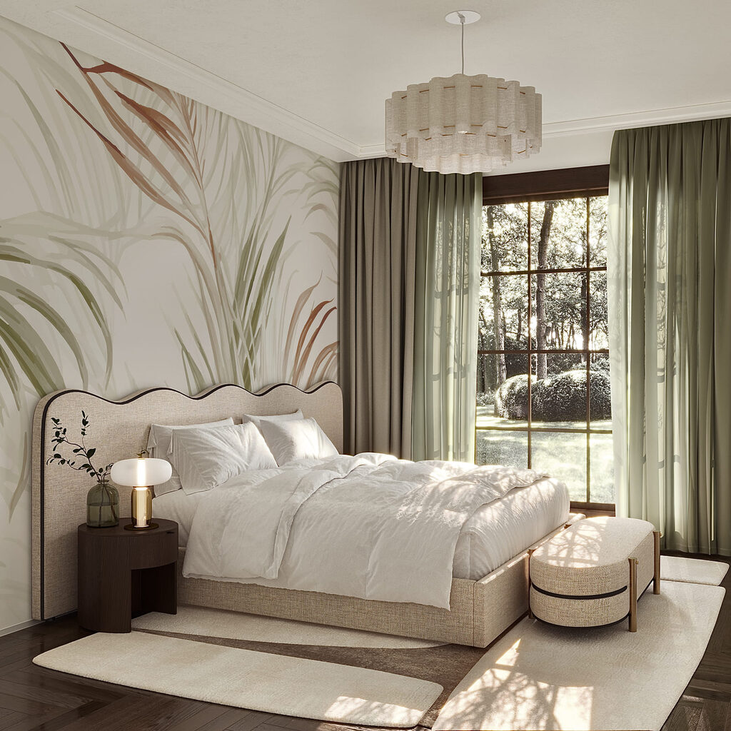 Palmbladeren in groene aardetinten — interieur 1