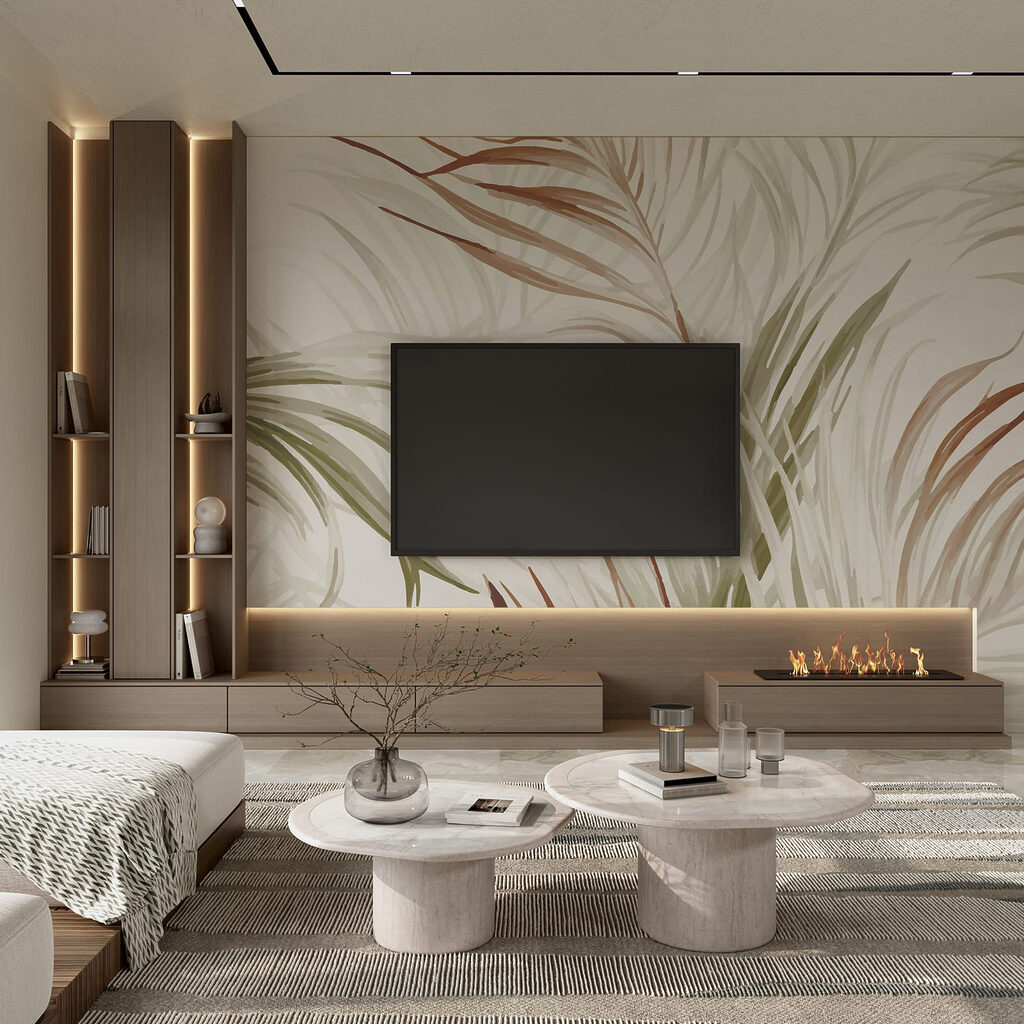 Palmbladeren in groene aardetinten — interieur 2