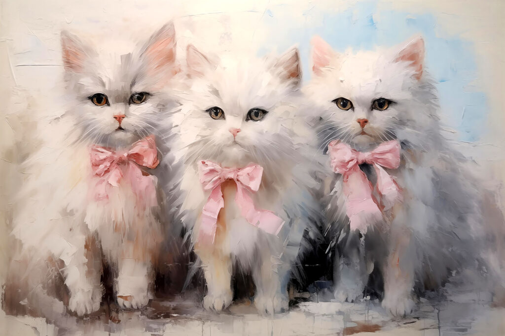 Drie katjes met strikjes — volledig ontwerp