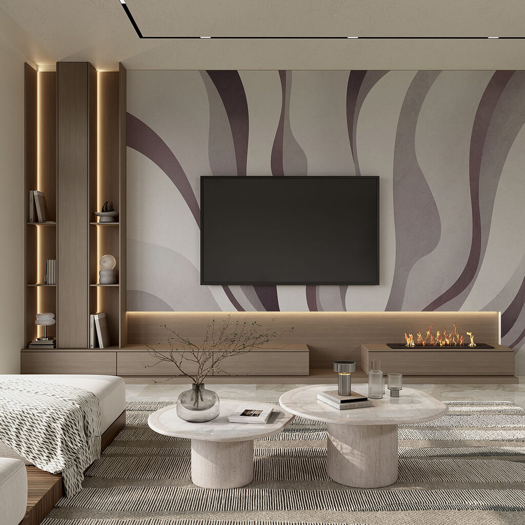 Paarse banen waaieren uiteen — interieur 1