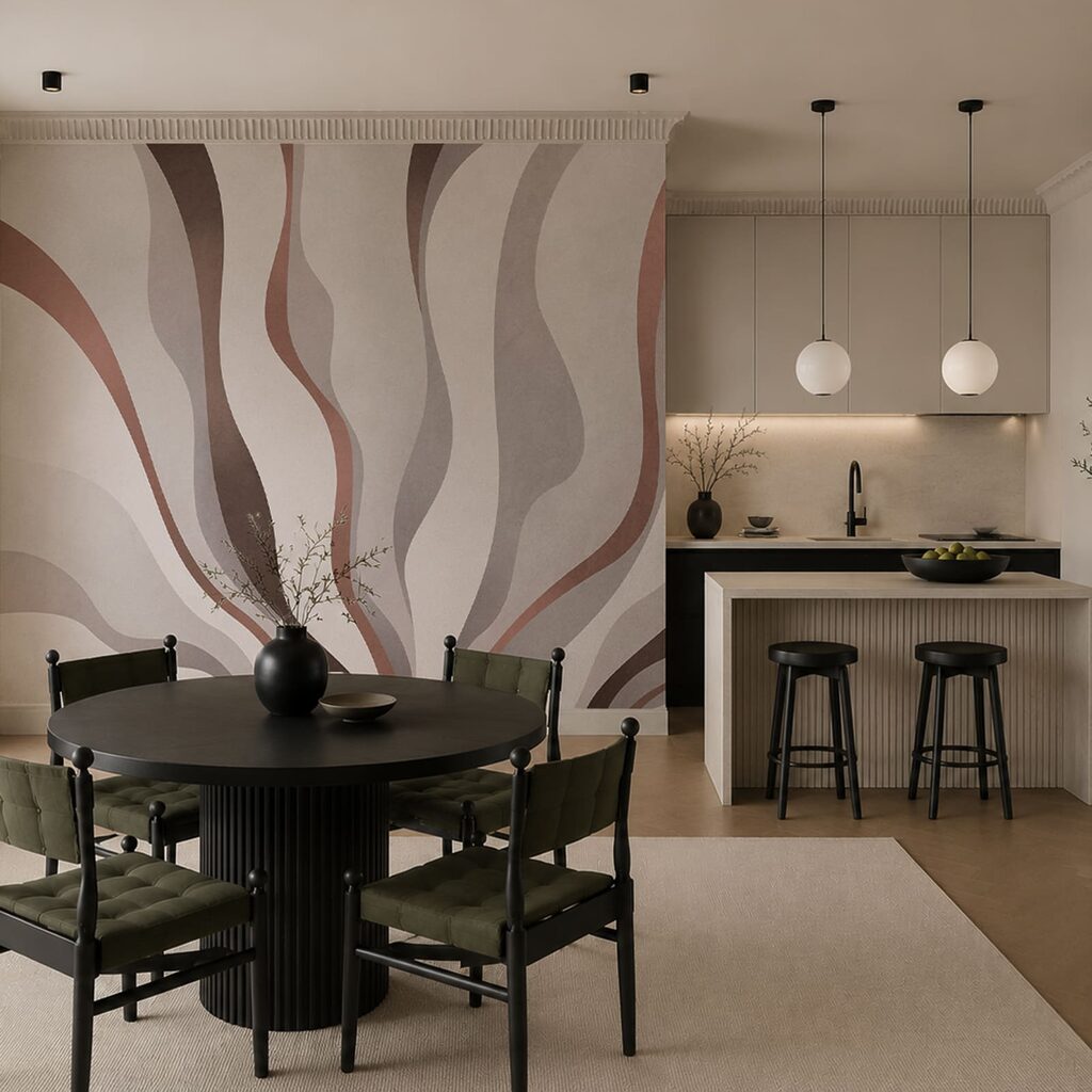 Wit en bruin golvend patroon — interieur 1